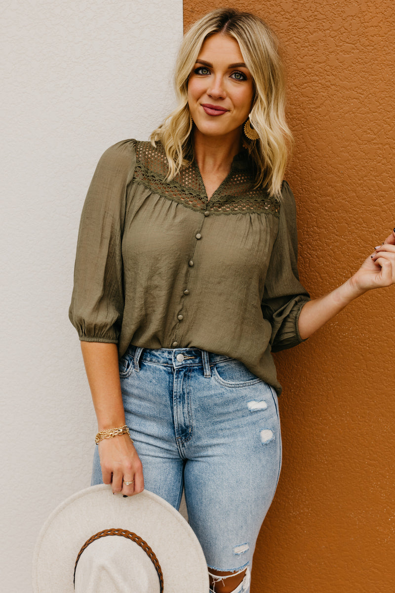 The Titus Split Neck Eyelet Top