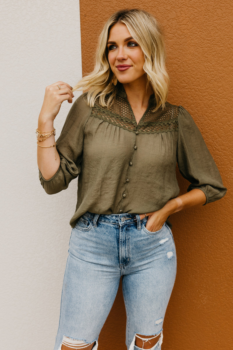 The Titus Split Neck Eyelet Top