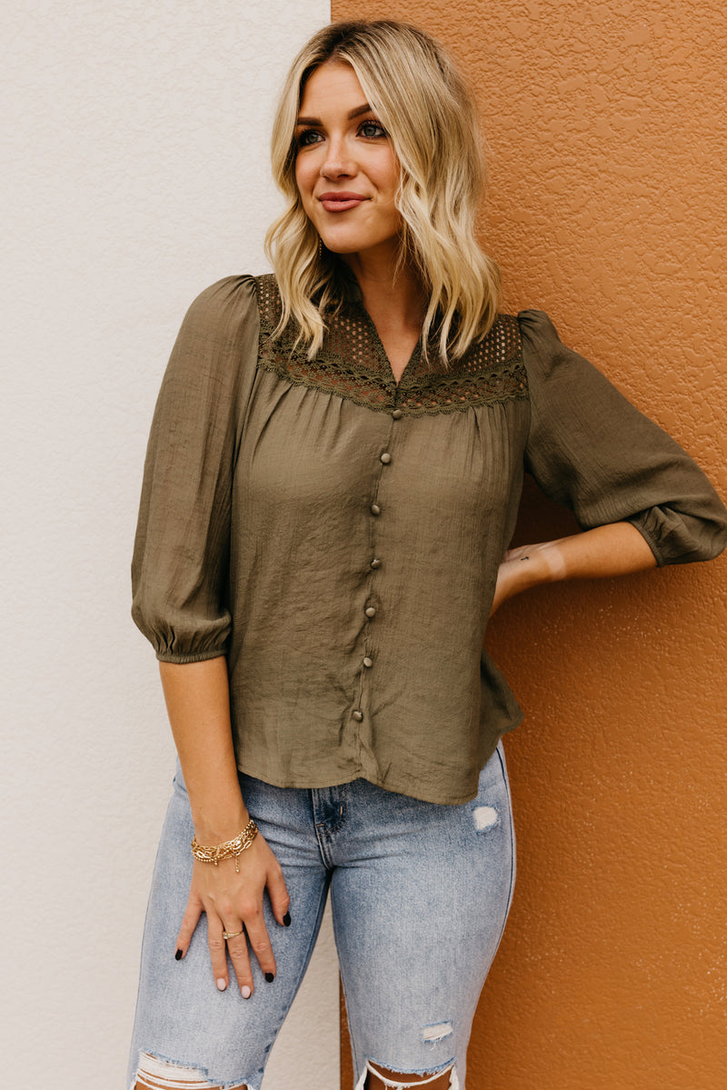 The Titus Split Neck Eyelet Top