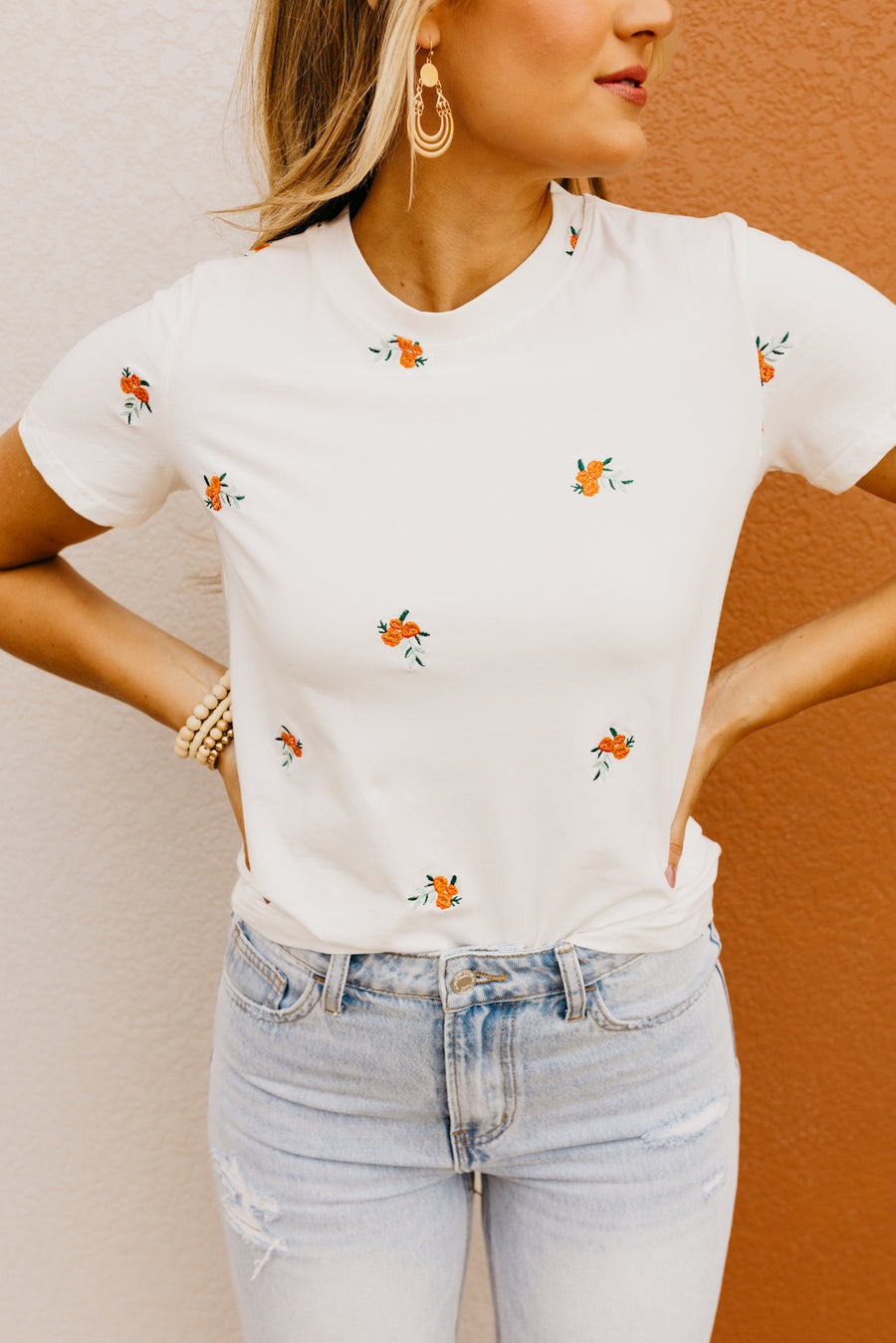The Kiana Floral Embroidered Tee  - FINAL SALE