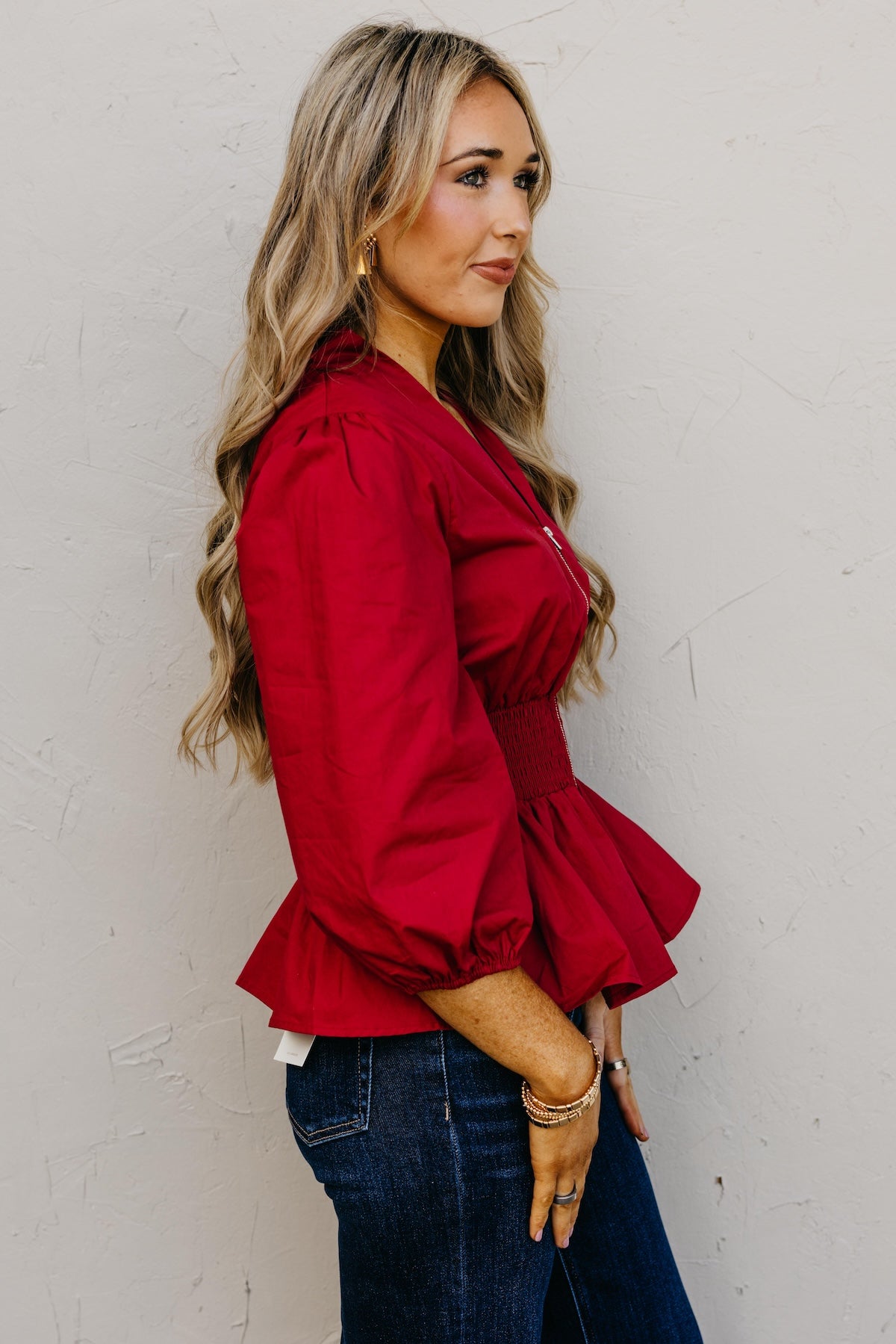 The Keyla Smocked Zip Top