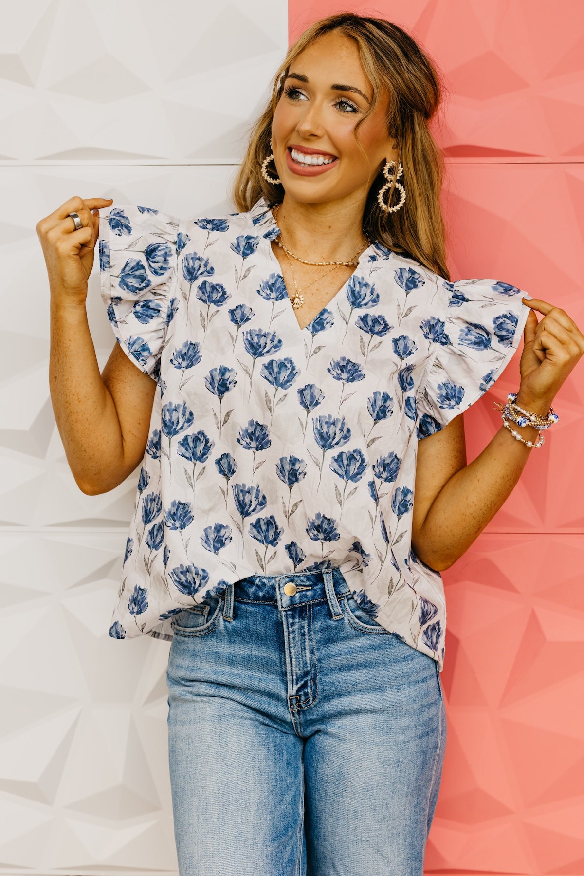 The Mauricio Ruffle Sleeve Floral Top
