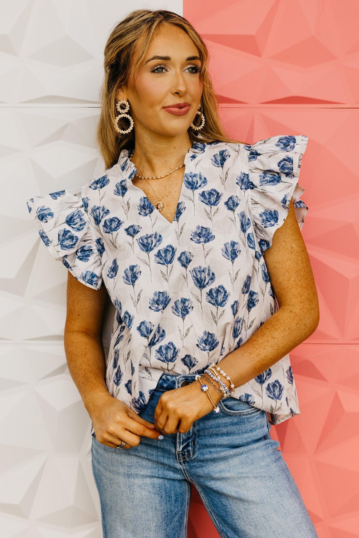 The Mauricio Ruffle Sleeve Floral Top
