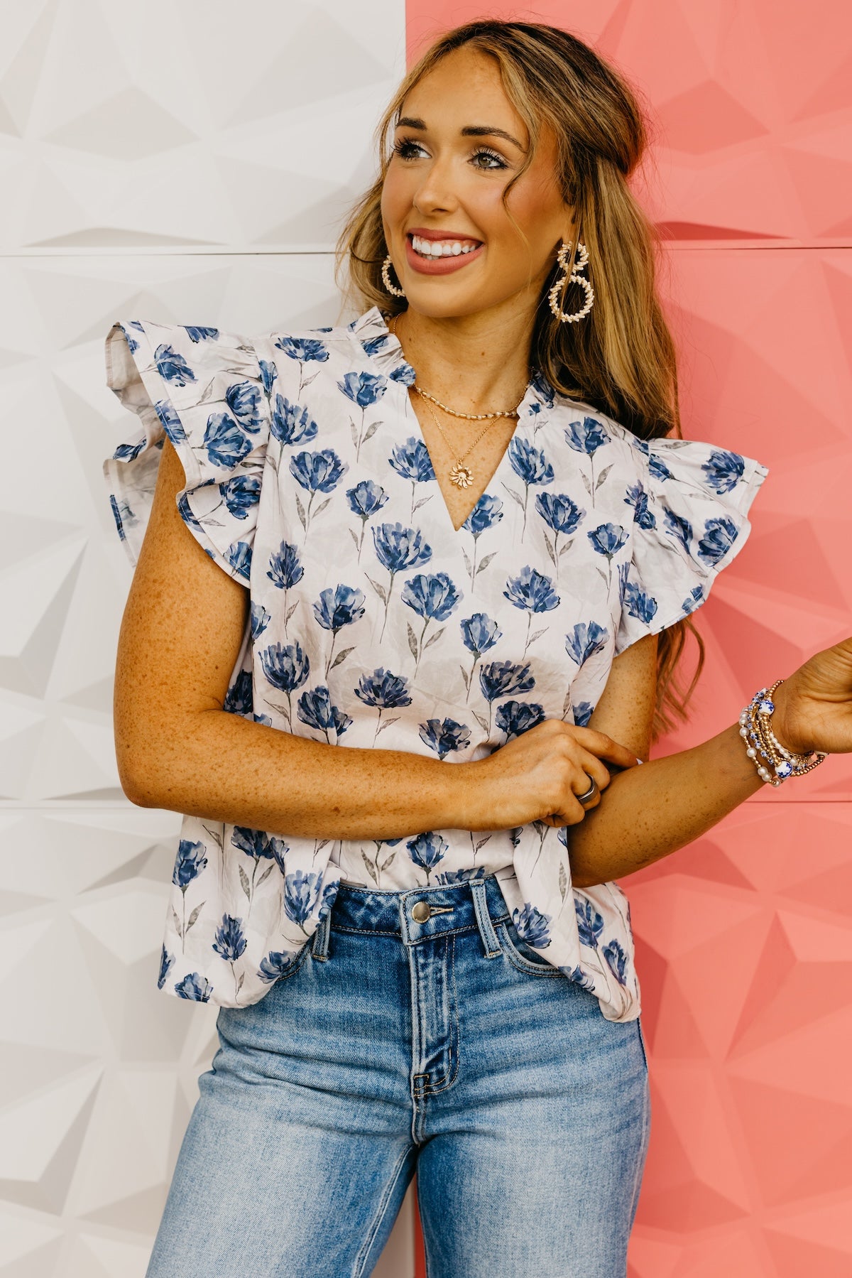 The Mauricio Ruffle Sleeve Floral Top