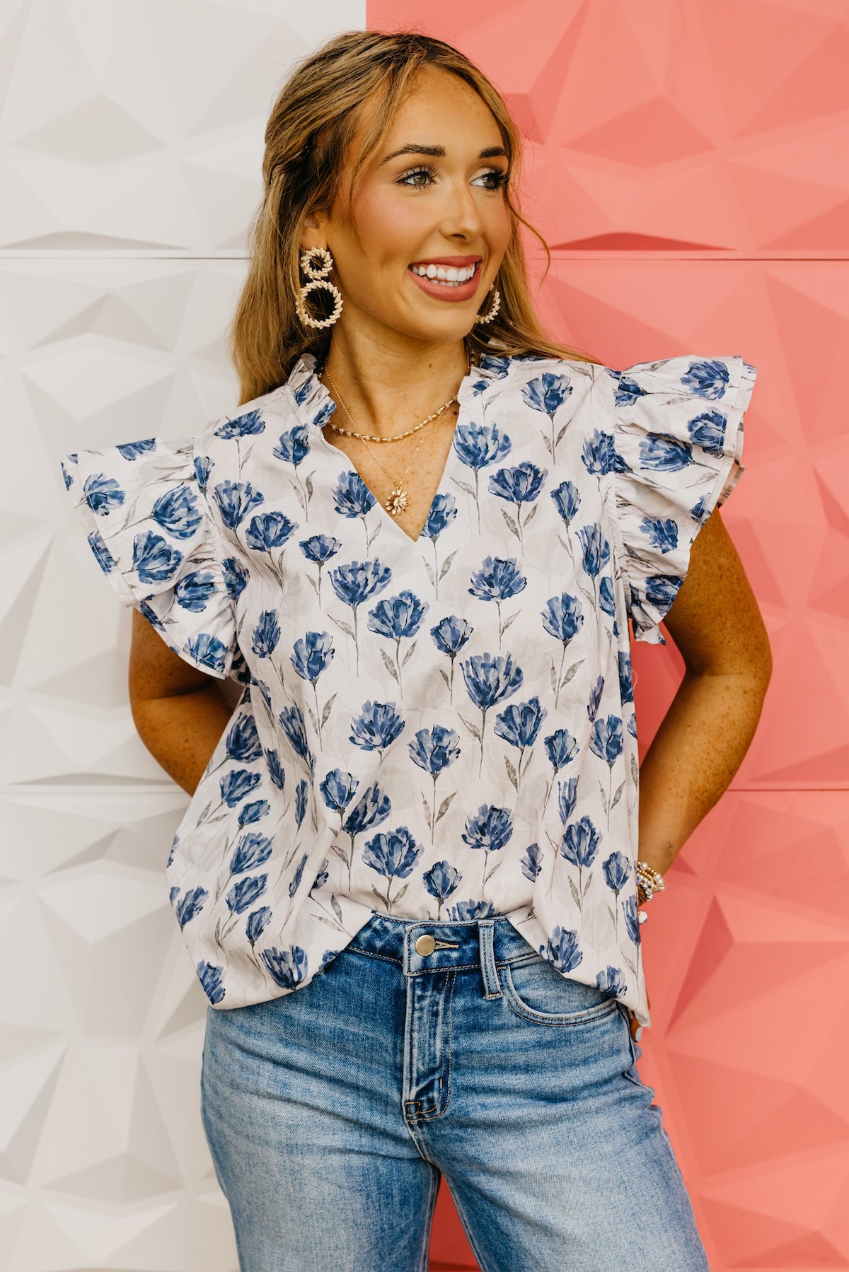 The Mauricio Ruffle Sleeve Floral Top