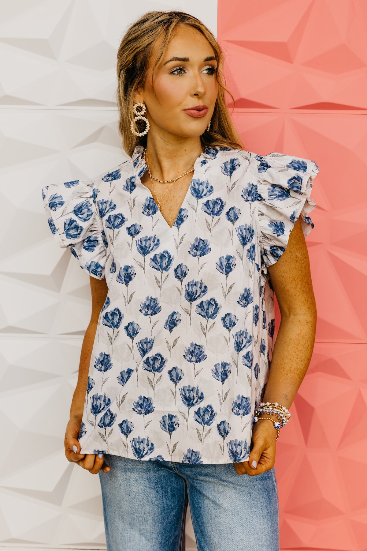 The Mauricio Ruffle Sleeve Floral Top
