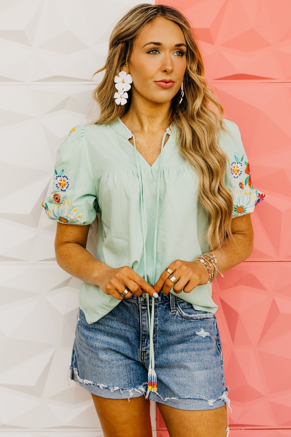 The Ariyah Floral Embroidered Puff Sleeve Top