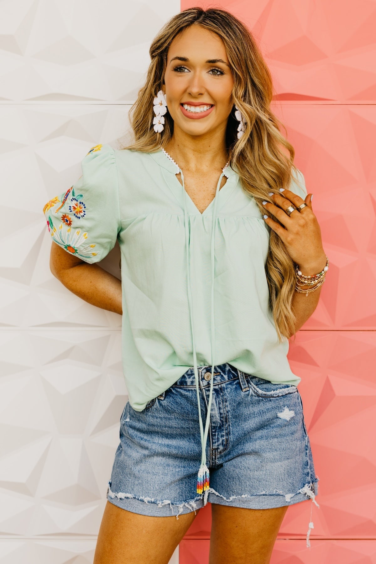 The Ariyah Floral Embroidered Puff Sleeve Top