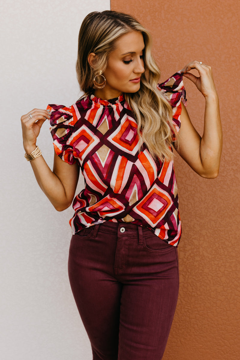 The Ansley Woven Ruffle Sleeve Top
