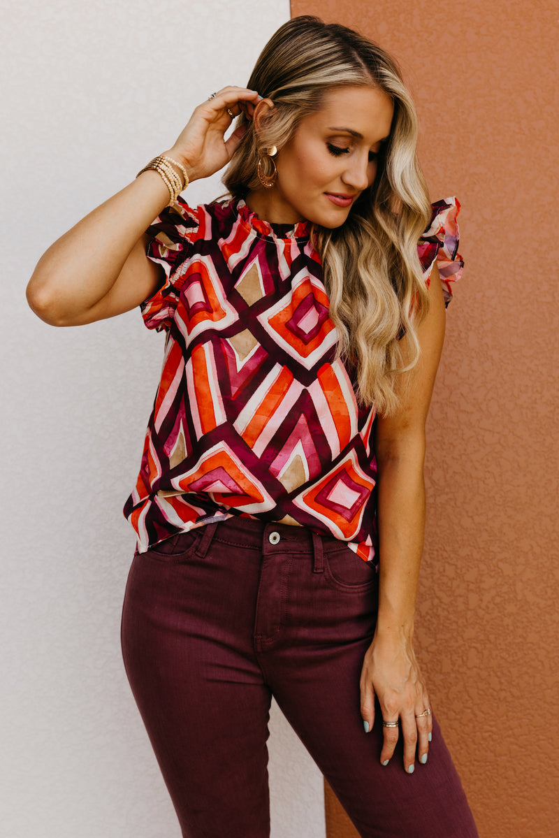 The Ansley Woven Ruffle Sleeve Top