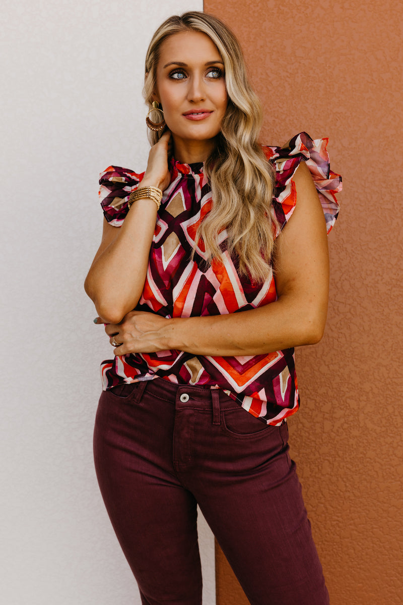 The Ansley Woven Ruffle Sleeve Top