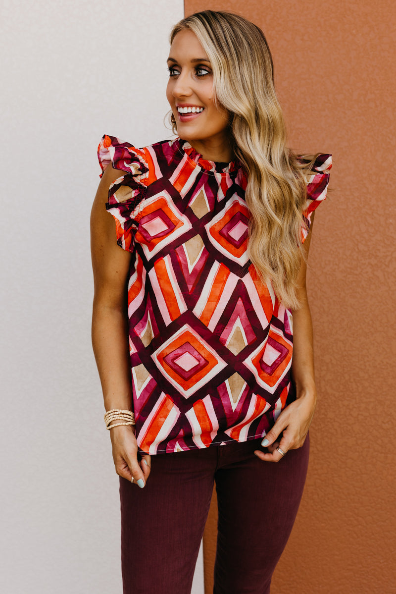 The Ansley Woven Ruffle Sleeve Top