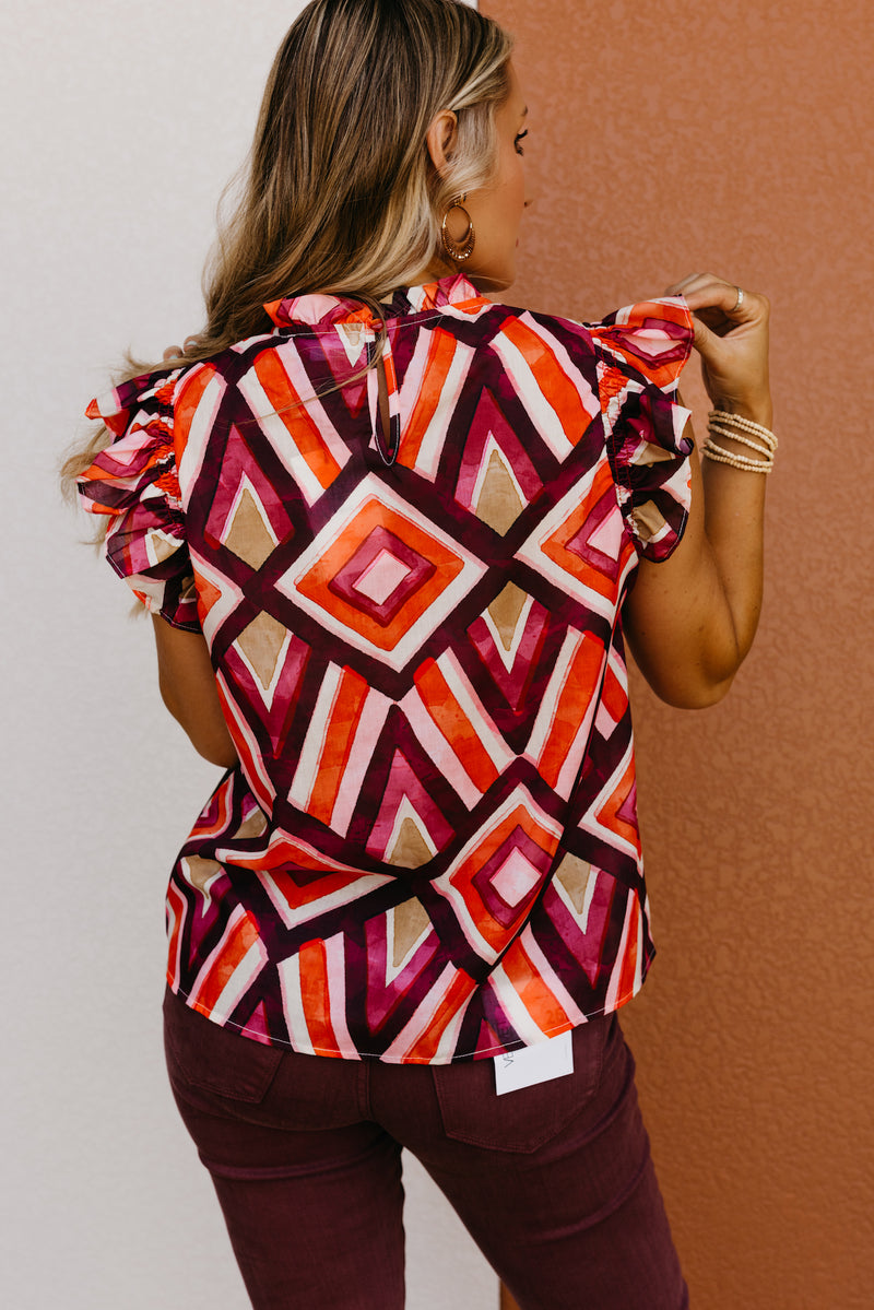The Ansley Woven Ruffle Sleeve Top