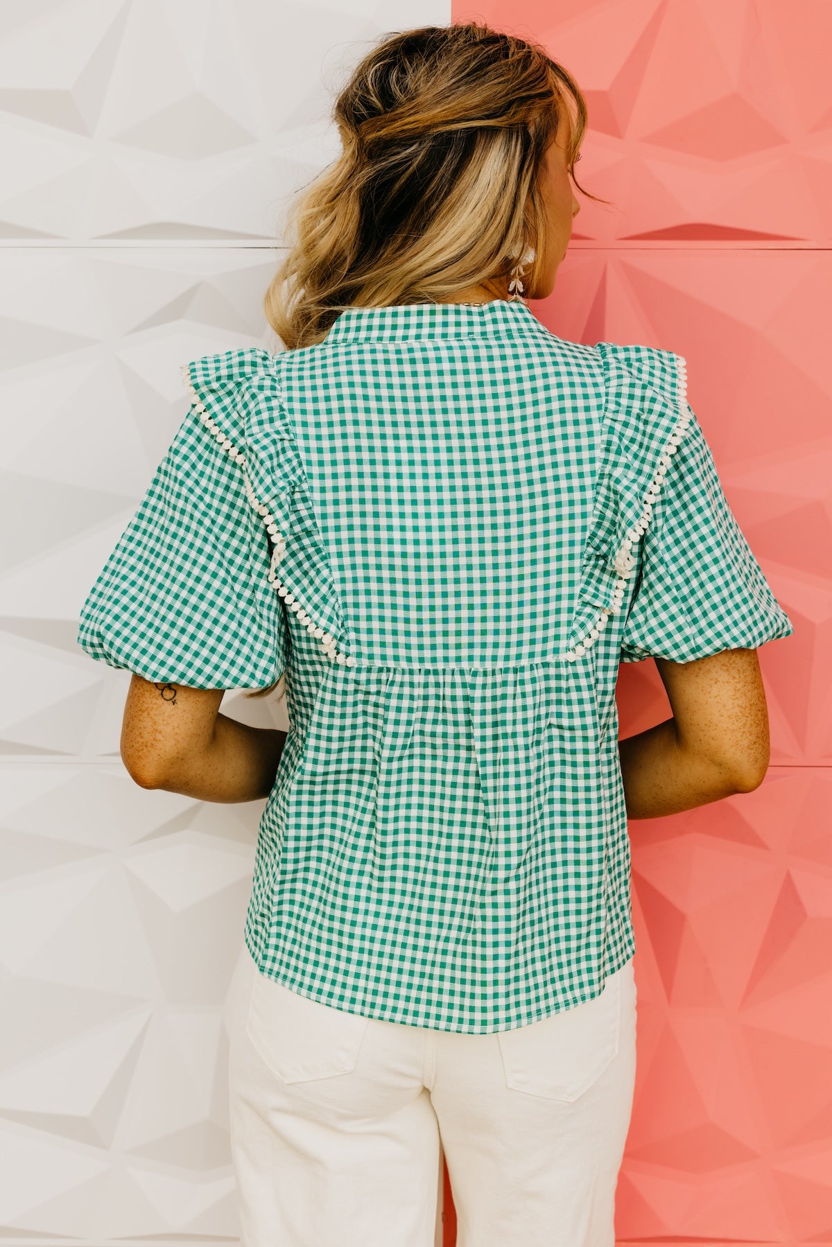 The Hallie Embroidered Gingham Top