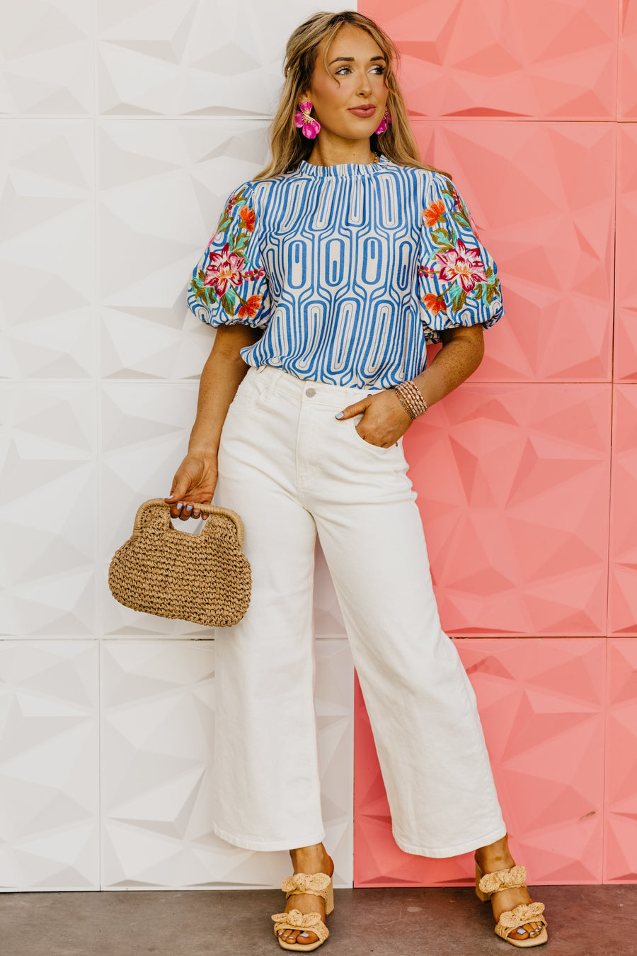 The Kellan Floral Embroidered Puff Sleeve Top