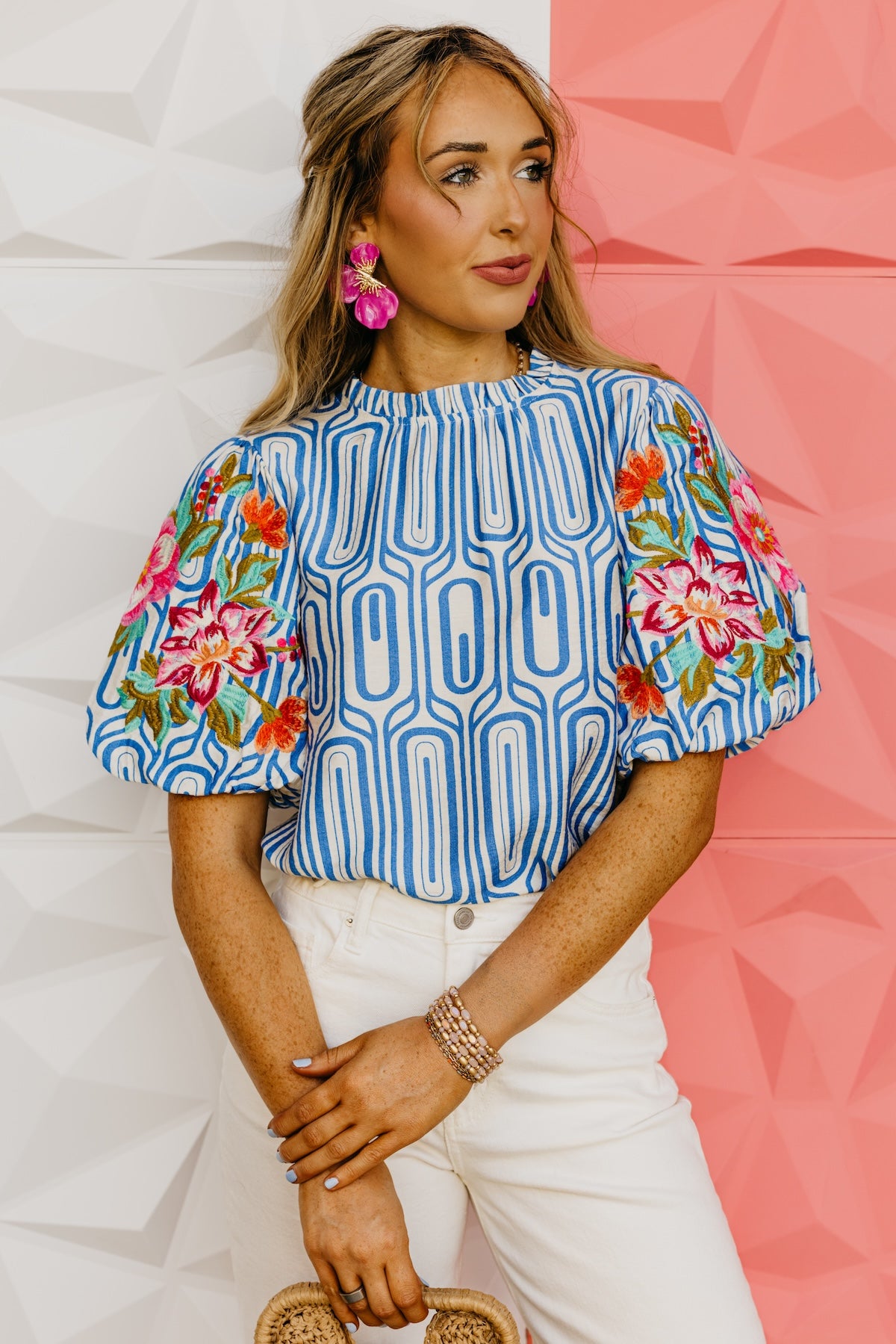 The Kellan Floral Embroidered Puff Sleeve Top