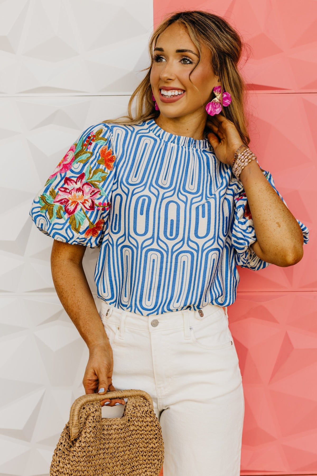 The Kellan Floral Embroidered Puff Sleeve Top