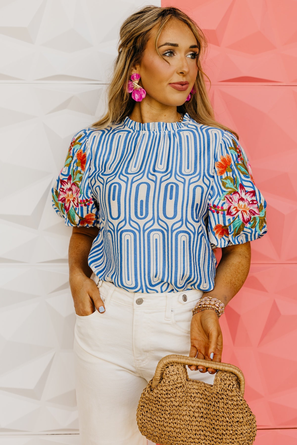 The Kellan Floral Embroidered Puff Sleeve Top