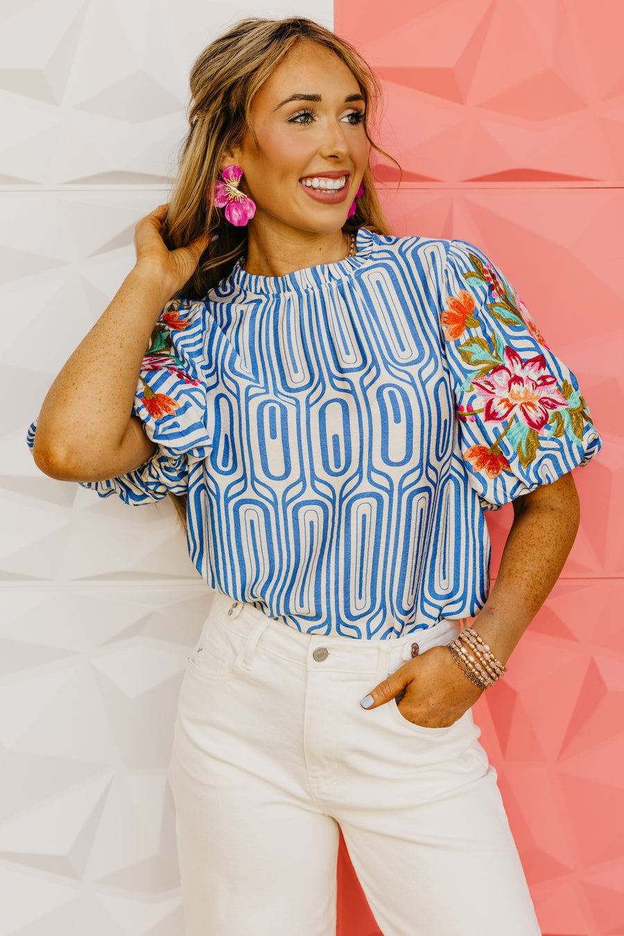 The Kellan Floral Embroidered Puff Sleeve Top