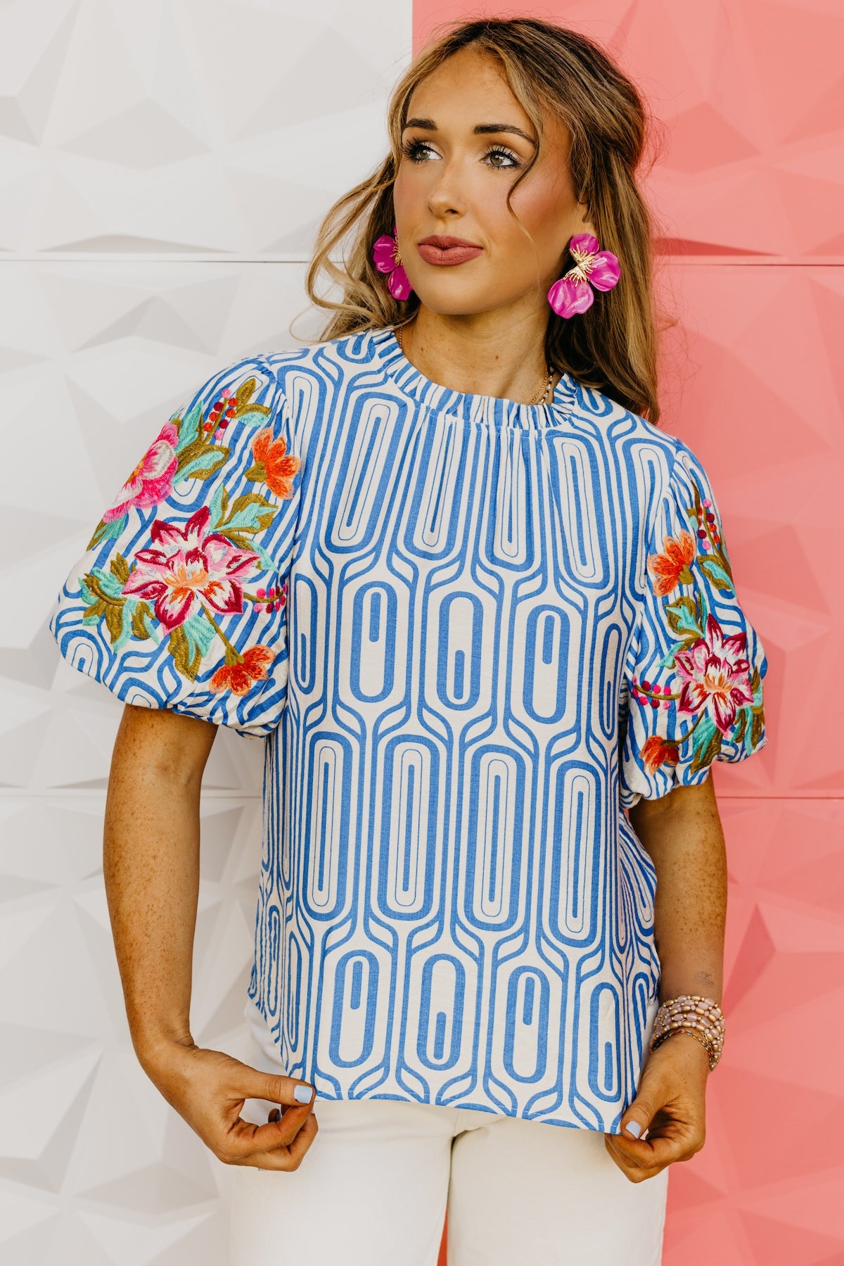 The Kellan Floral Embroidered Puff Sleeve Top
