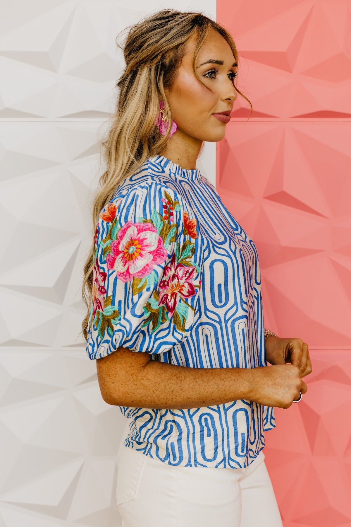 The Kellan Floral Embroidered Puff Sleeve Top