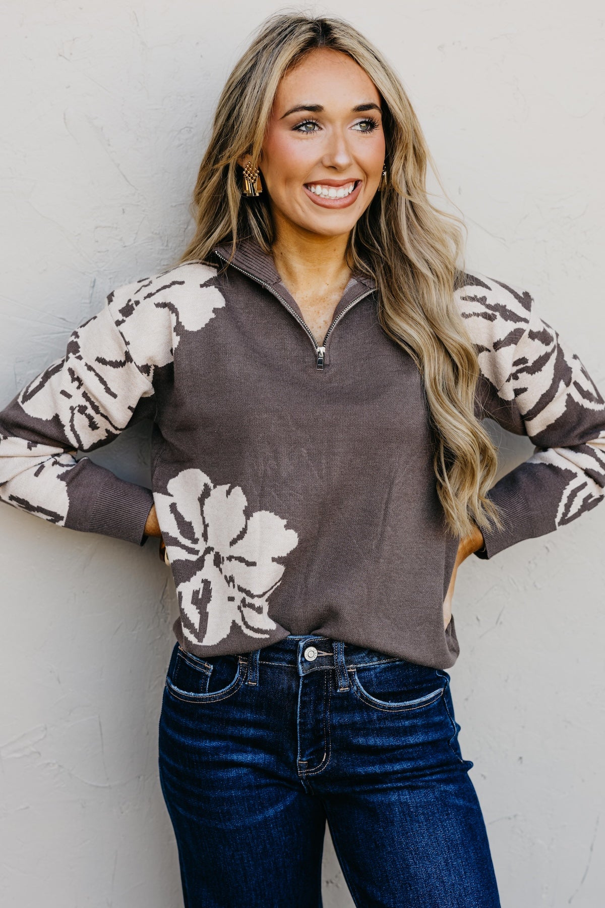The Annabel Floral Zip Sweater