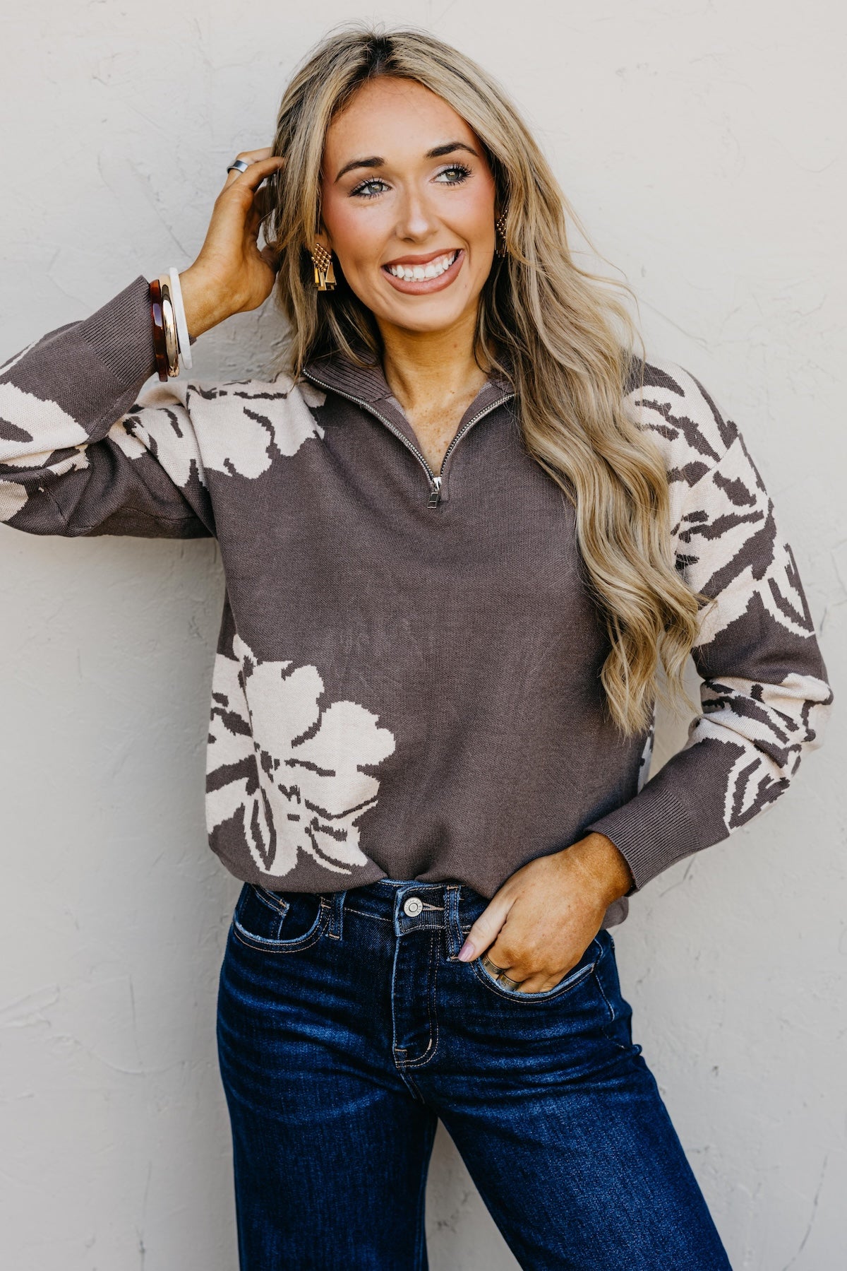 The Annabel Floral Zip Sweater