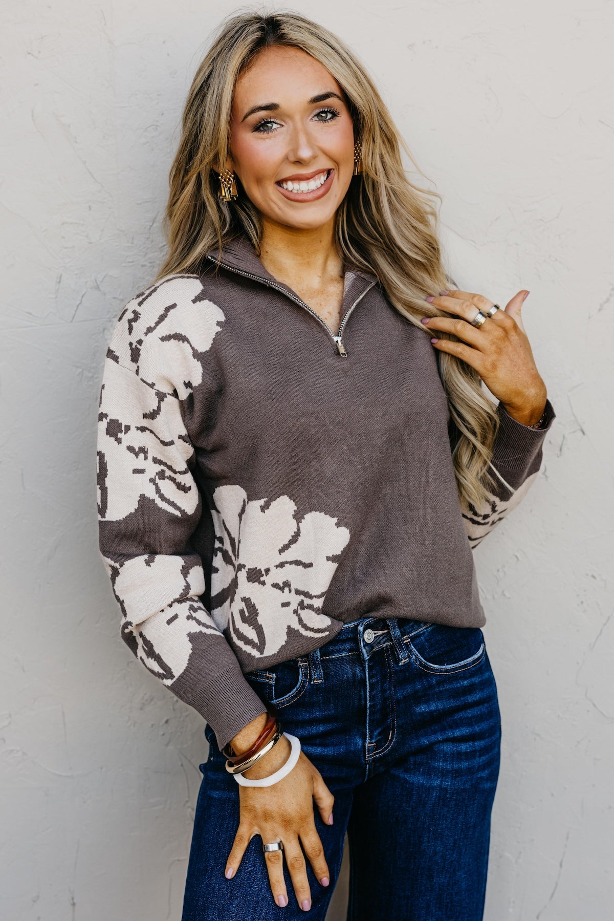 The Annabel Floral Zip Sweater