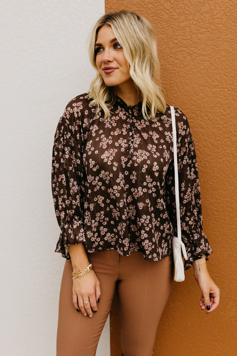 The Annamarie Floral Tinsel Henley Blouse
