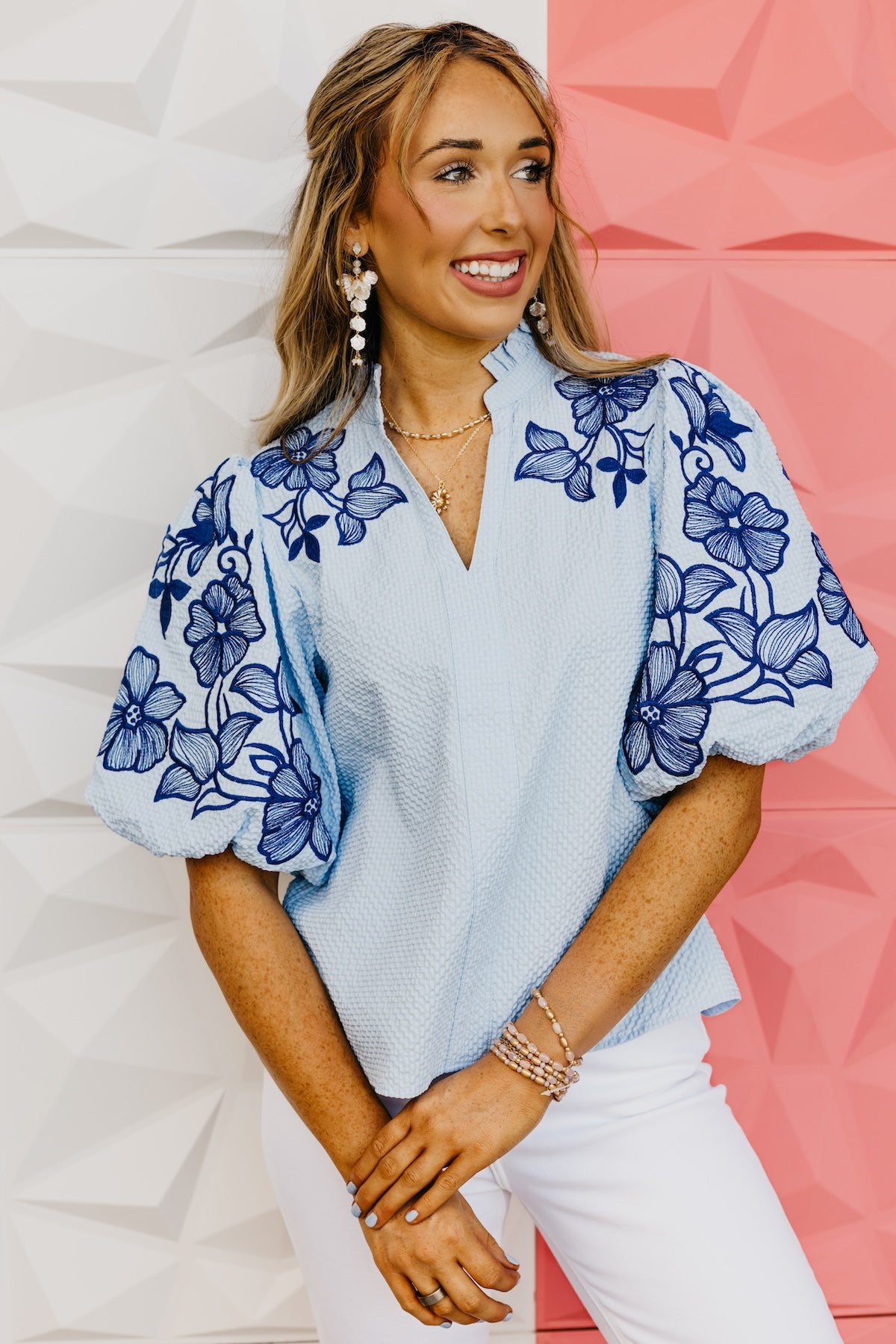 The Quentin Embroidered Puff Sleeve Top