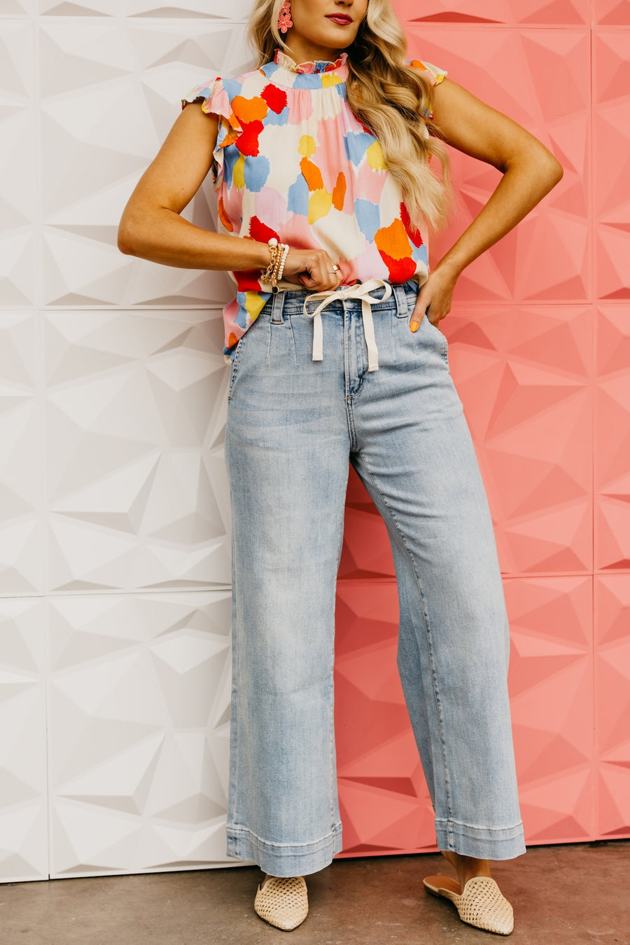 The Alisa Tie Front Wide Leg Denim