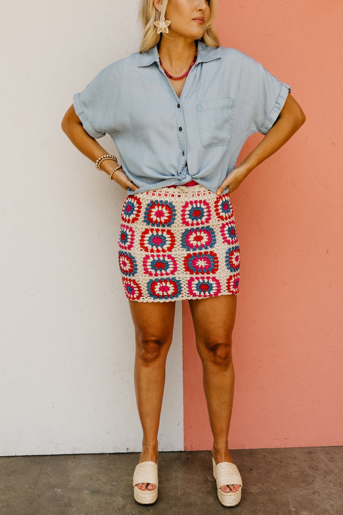 The Channing Crochet Patchwork Mini Skirt
