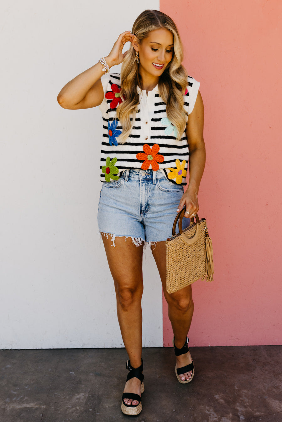 The Kyree Floral Half Button Sweater Vest