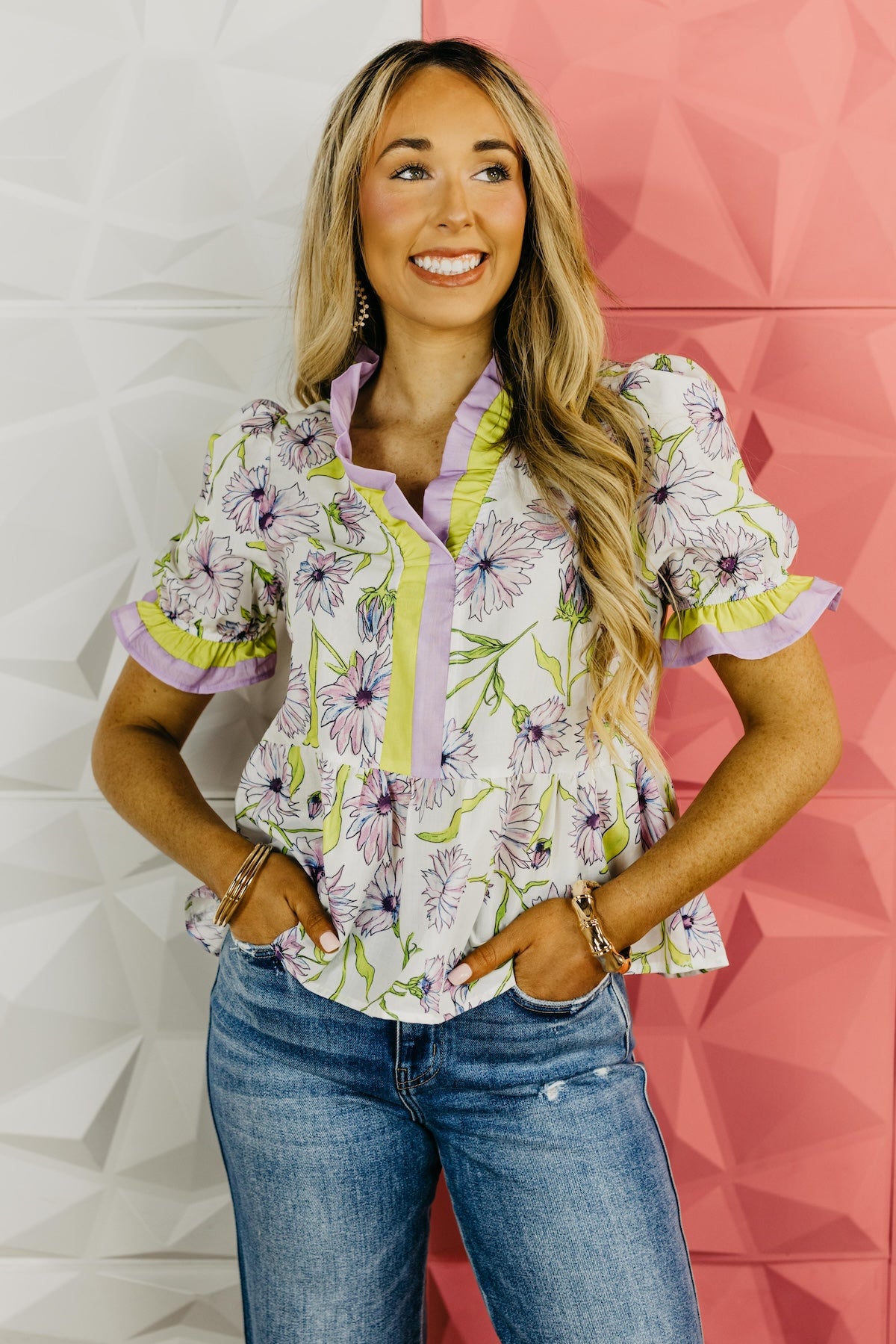 The Mini Floral Ruffle Woven Top