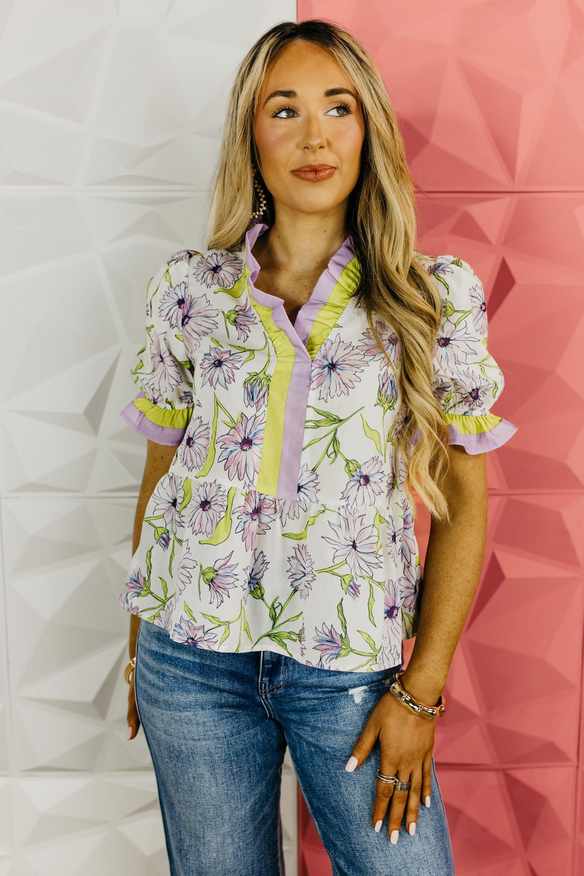The Mini Floral Ruffle Woven Top
