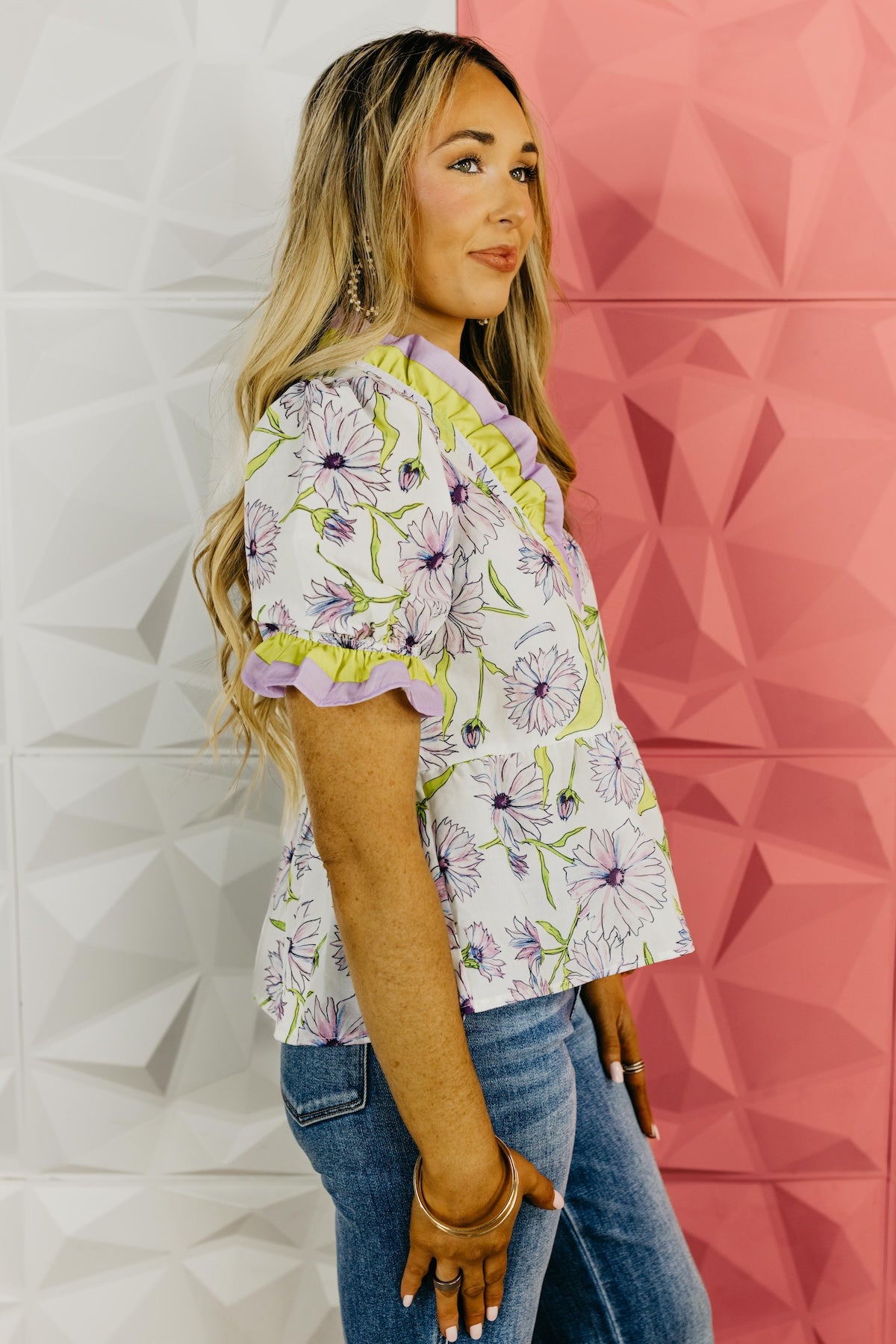 The Mini Floral Ruffle Woven Top