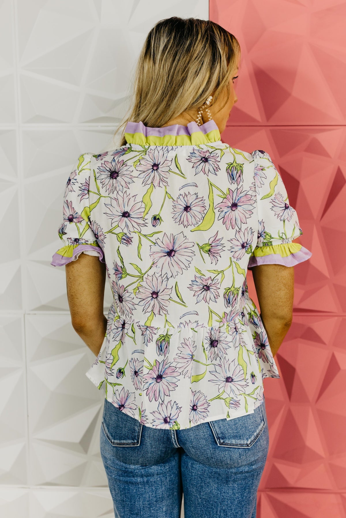 The Mini Floral Ruffle Woven Top