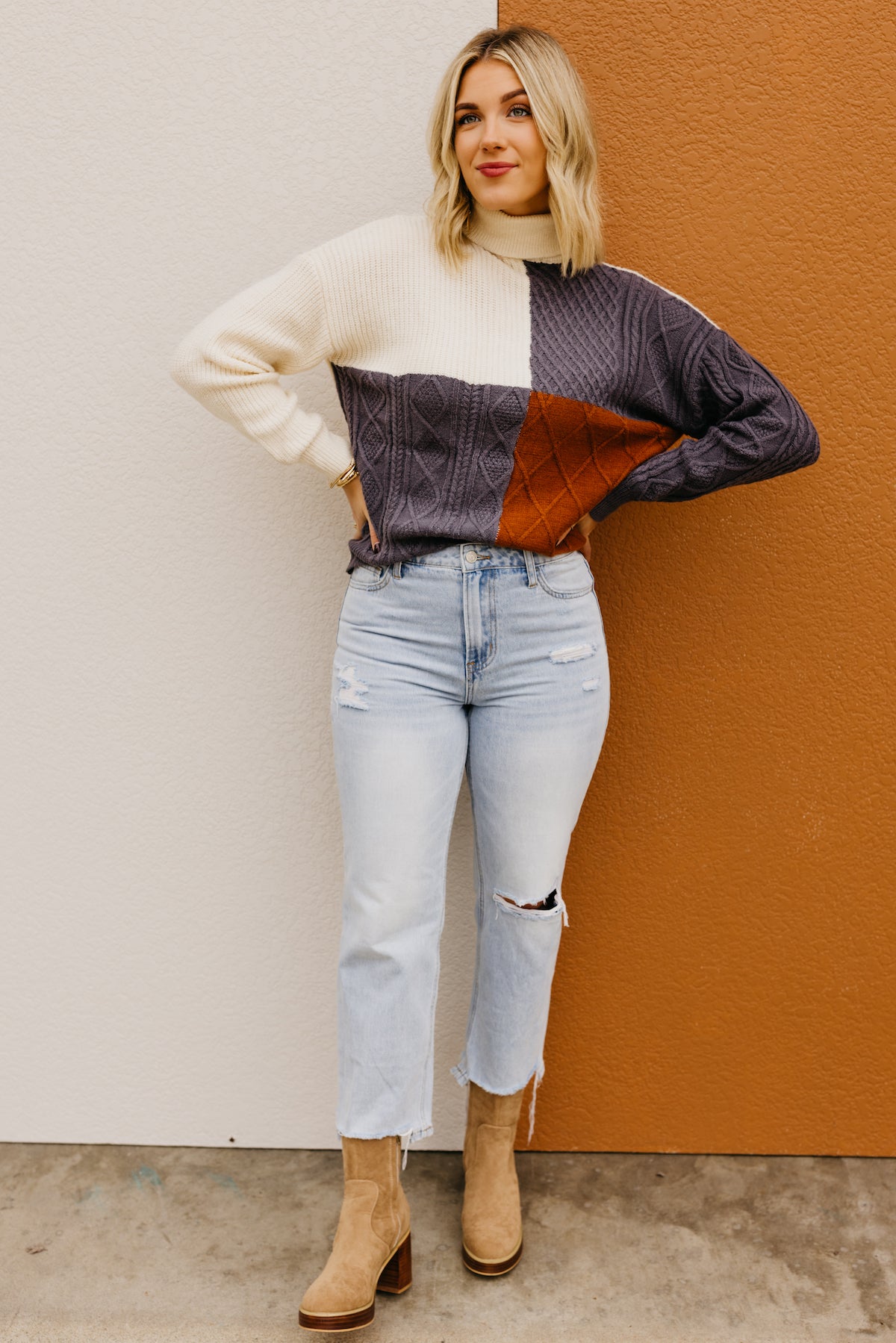 The Giovanni Color Block Cable Knit Sweater  - FINAL SALE