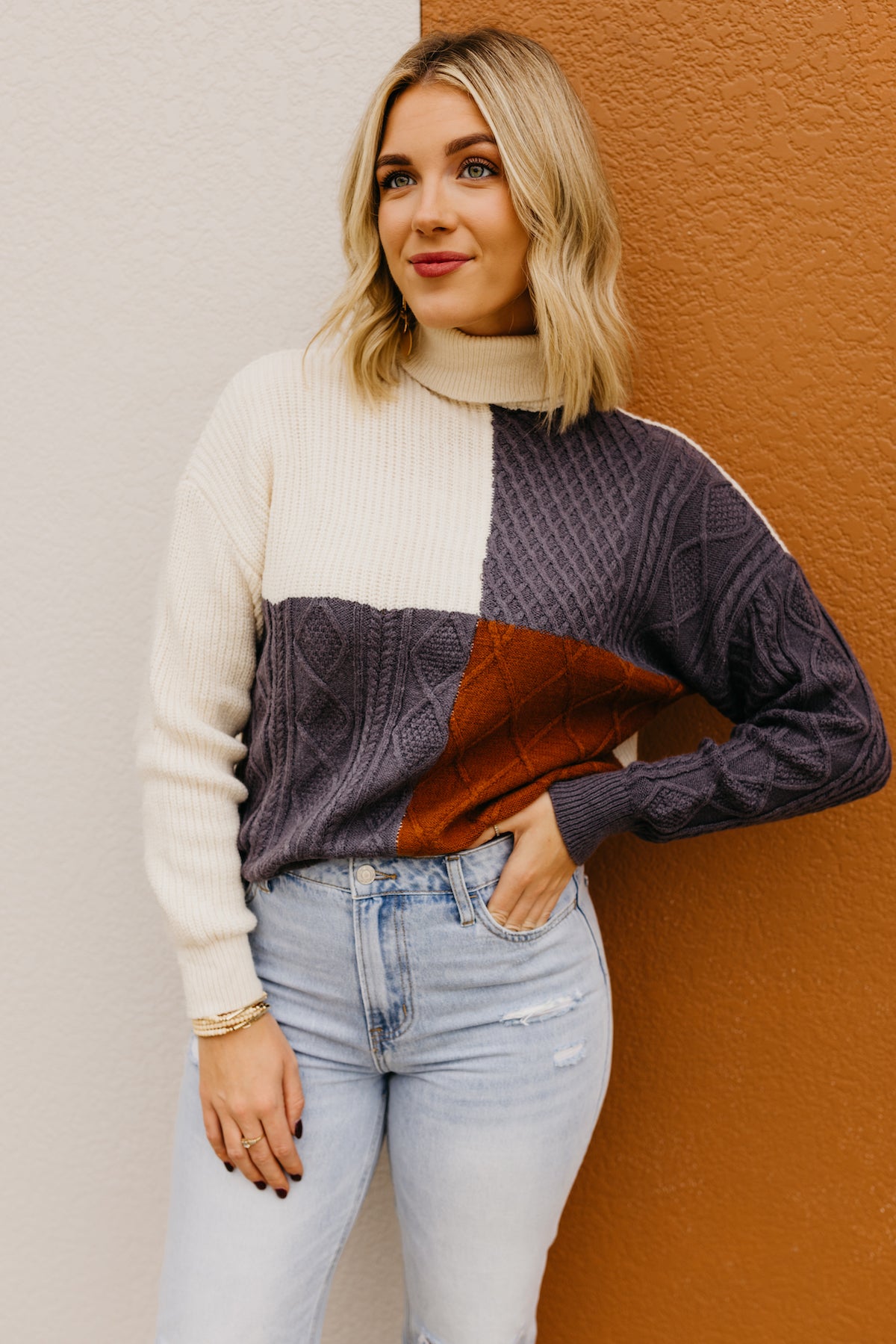 The Giovanni Color Block Cable Knit Sweater  - FINAL SALE