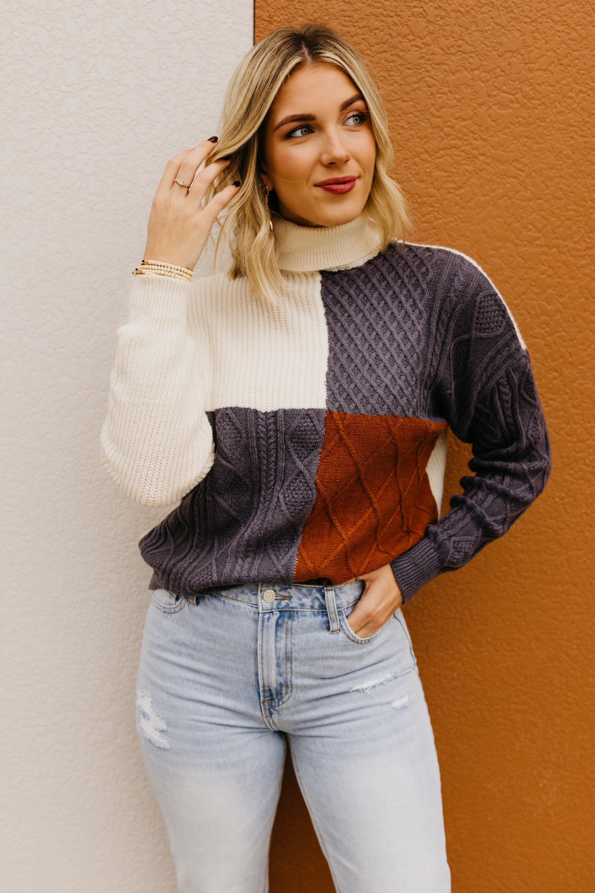 The Giovanni Color Block Cable Knit Sweater  - FINAL SALE