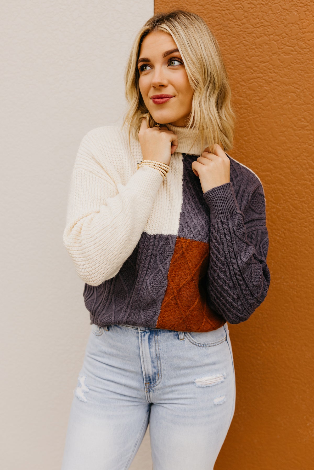 The Giovanni Color Block Cable Knit Sweater  - FINAL SALE