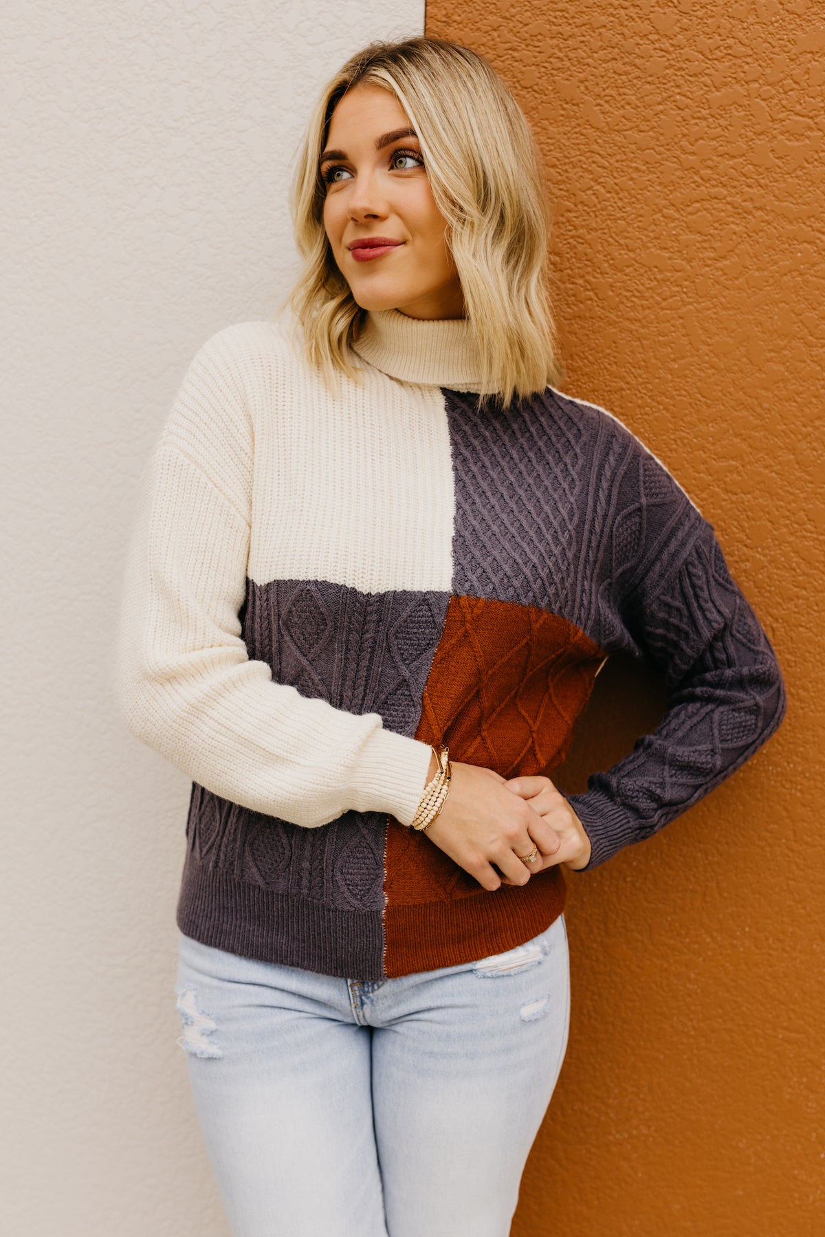 The Giovanni Color Block Cable Knit Sweater  - FINAL SALE