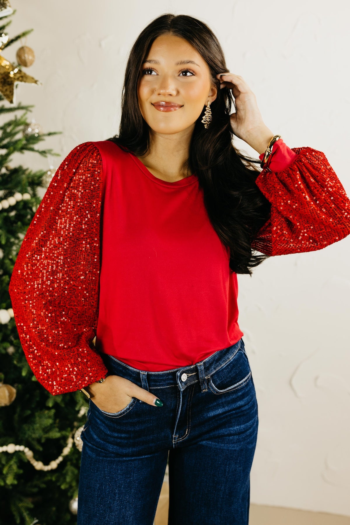 The Reina Sequin Balloon Sleeve Top