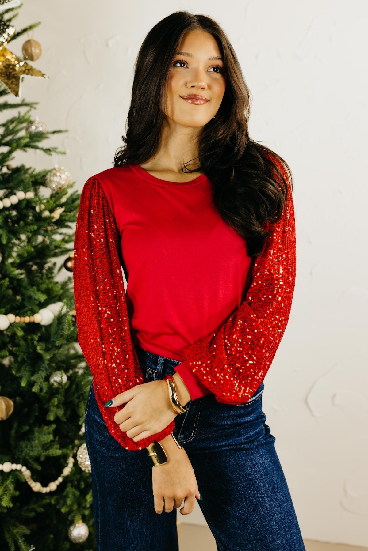 The Reina Sequin Balloon Sleeve Top