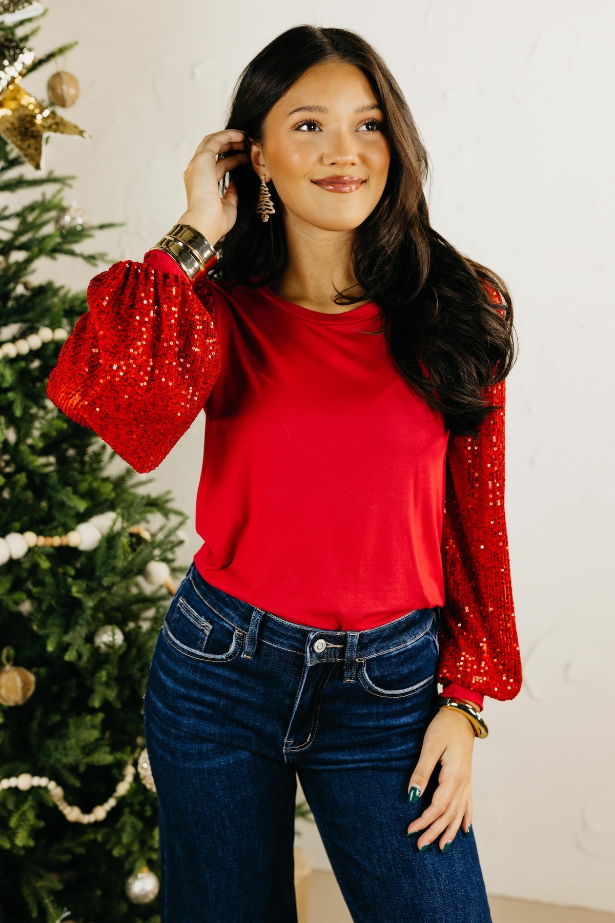 The Reina Sequin Balloon Sleeve Top