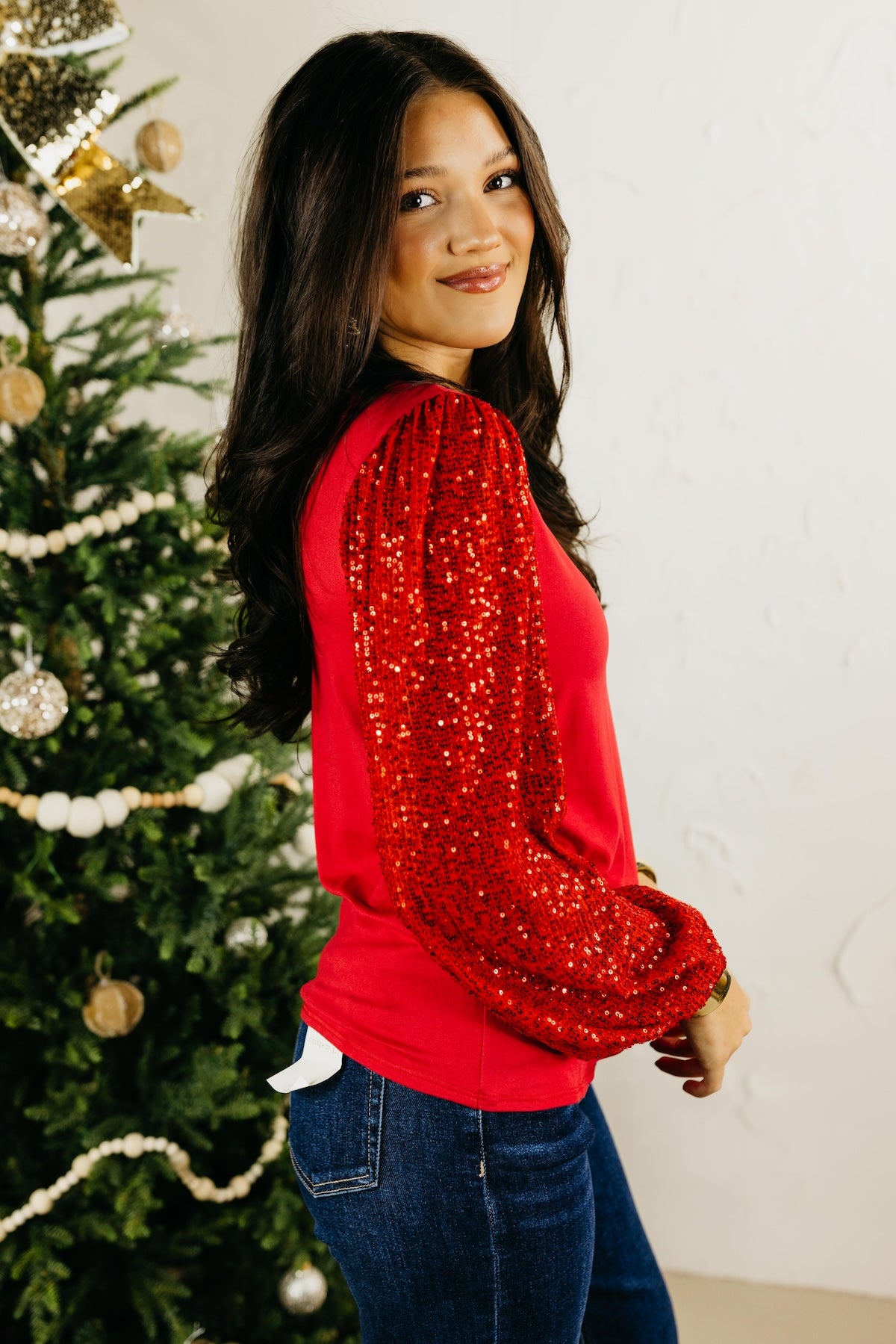 The Reina Sequin Balloon Sleeve Top