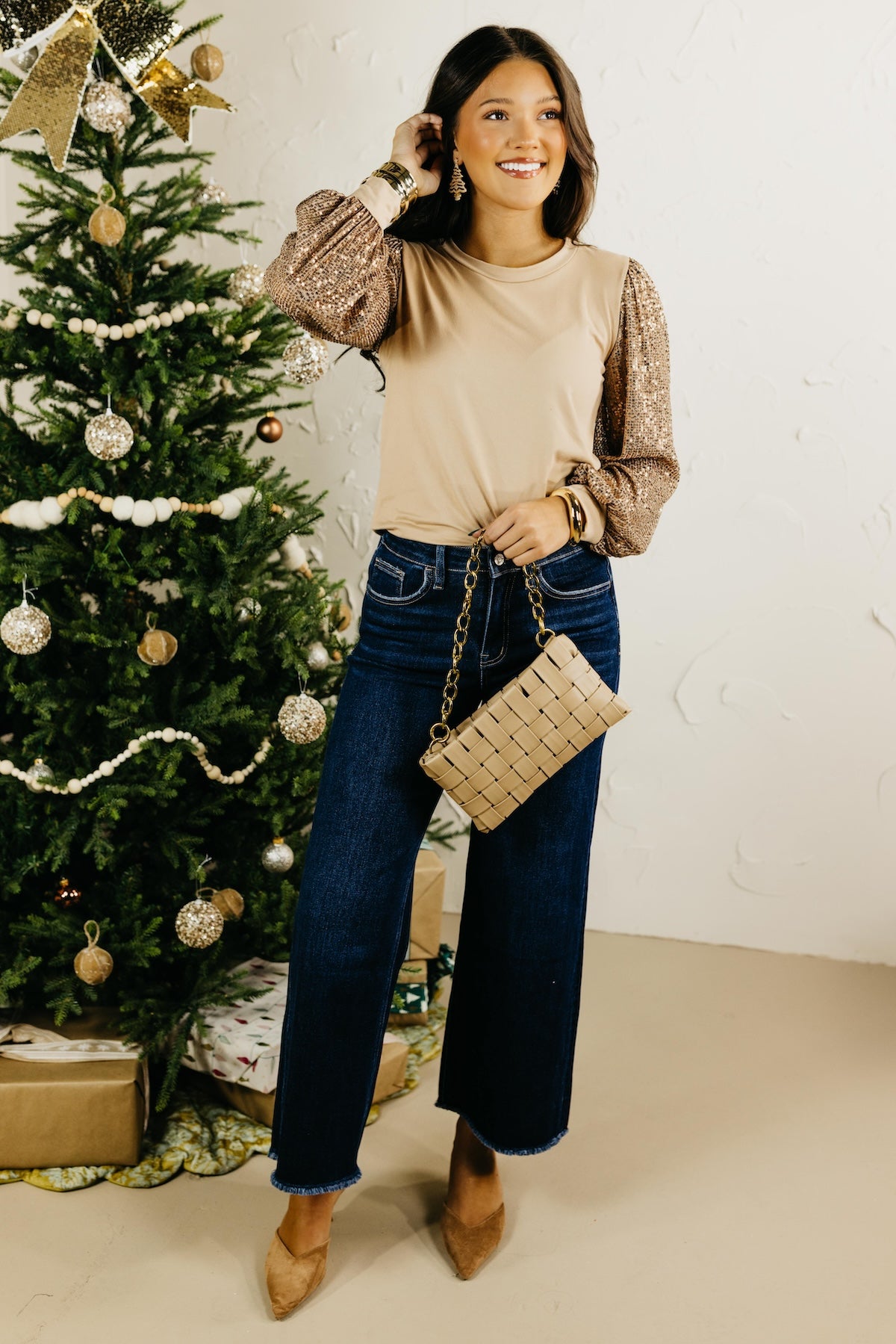 The Reina Sequin Balloon Sleeve Top