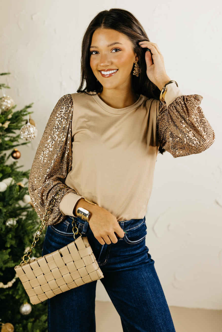 The Reina Sequin Balloon Sleeve Top