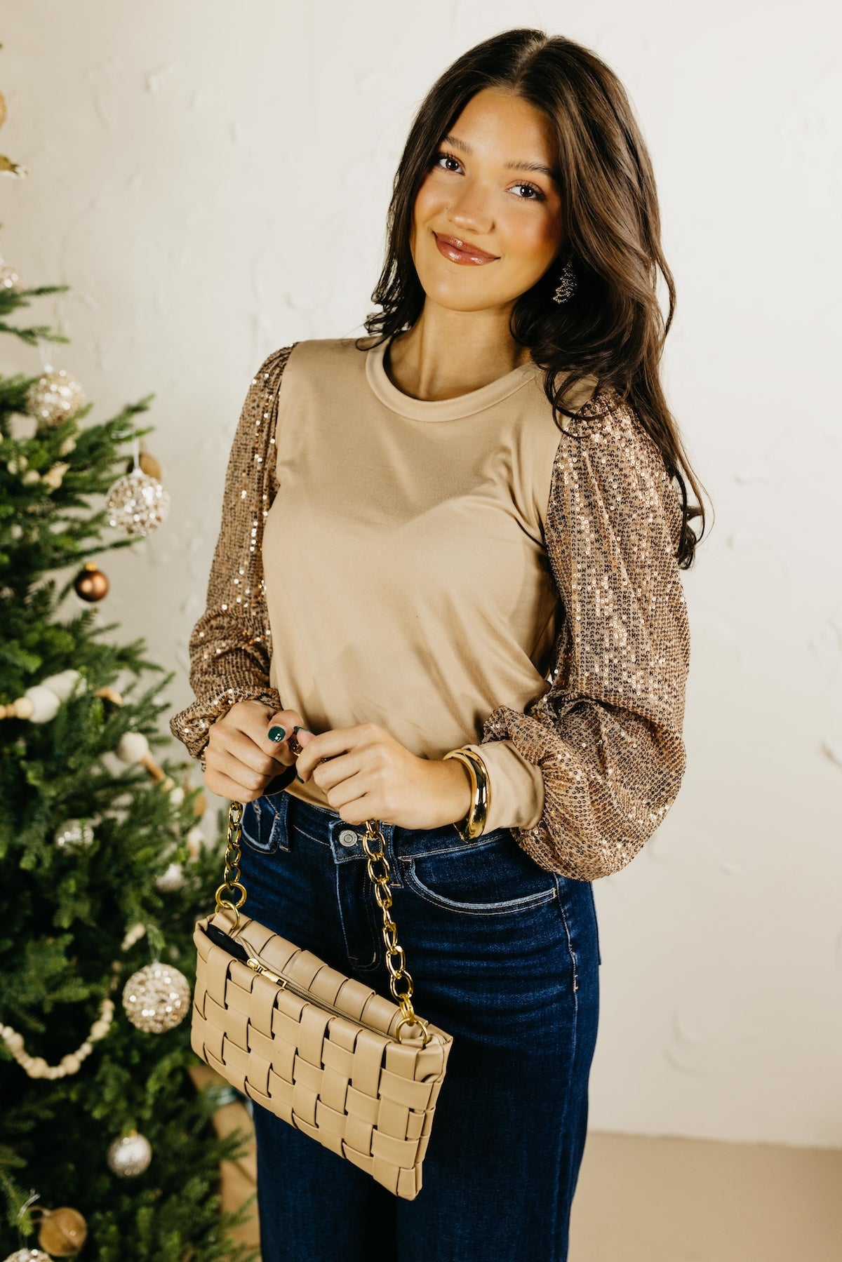 The Reina Sequin Balloon Sleeve Top