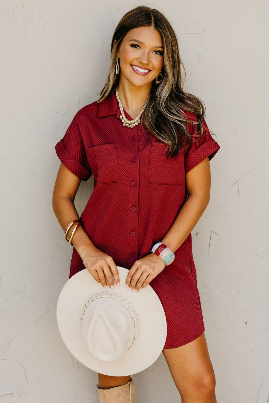 The Octavia Textured Mini Shirt Dress